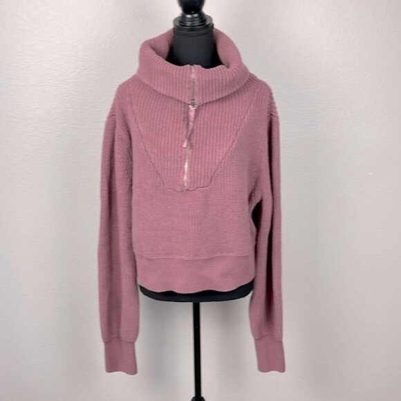 Varley Mentone Sweater Half Zip Turtlneck Mauve Cotton Chunky Knit XL - Picture 6 of 12